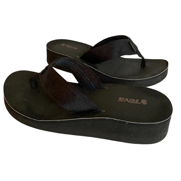 Teva Shoes - Teva Sandals Womens 9 Mush Mandalyn Thong Wedge Flip Flop 1000093B Black Casual